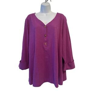 NWT J. Jill Wineberry Waffle Knit 3/4 Sleeve 100% Cotton Tee Plus 3X